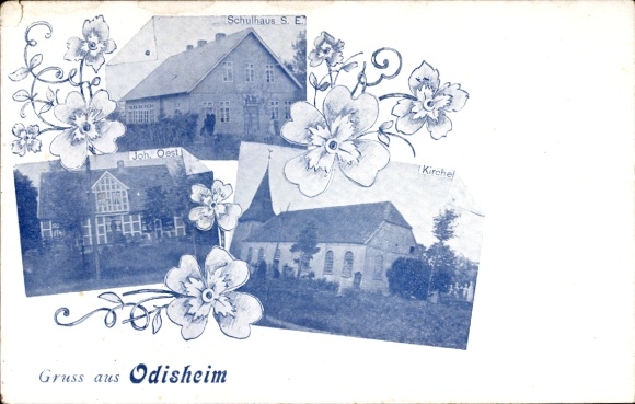 Ak Odisheim in Niedersachsen, Schulhaus, Joh. Oest, Kirche