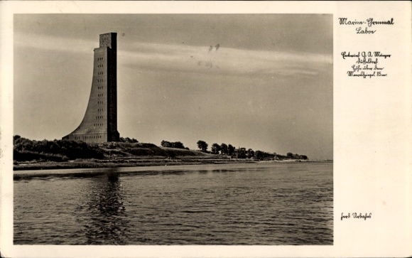 Postcard Laboe Probstei Baltic Sea, view of the Naval Memorial from the water