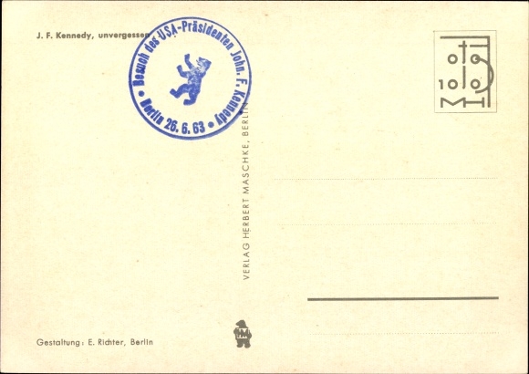 Artist PC Richter, E., John F. Kennedy, US President, I am a Berliner, commemorative card