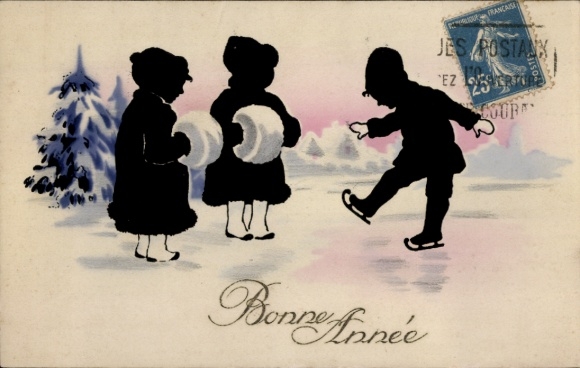 Paper cutting Postcard Happy New Year, children