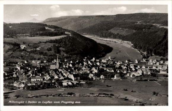 Postcard Möhringen in Baden Tuttlingen, Lupfen, aerial photograph