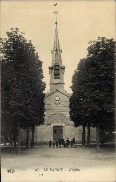 Ak Le Raincy Seine Saint Denis, Kirche, Bäume, Kindergruppe, Schwarz-Weiß, 