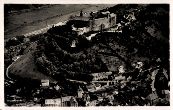 Postcard Kulmbach, aerial photograph, castle