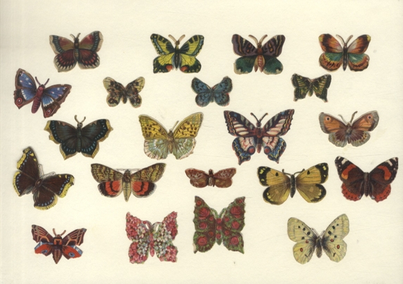 21 Oblaten bunte Schmetterlinge und Falter, ca. 5 x 5 cm bis 2,5 x 3,5 cm