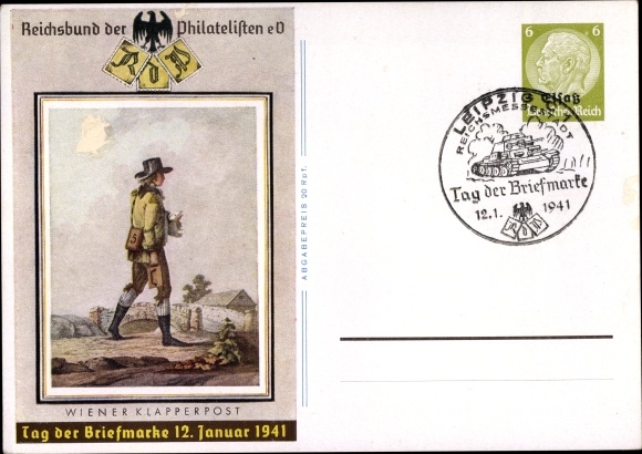 Ganzsachen Ak Wiener Klapperpost, Tag der Briefmarke, 12 Januar 1941