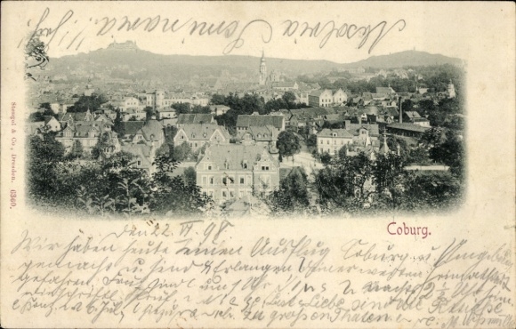 Postcard Coburg in Upper Franconia, city view of building, nature, wide landscape