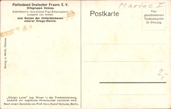 Artist Postcard Schulze, Hans Rudolf, German warship, Queen Luise, English minesweeper