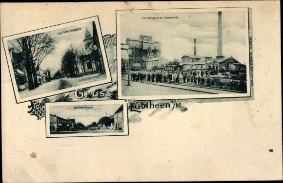 Postcard Lübtheen in Mecklenburg, Jessenitz potash mine, Breitestrasse, church square