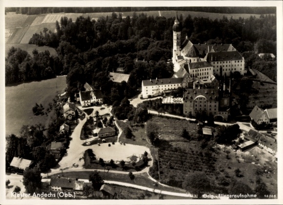 Postcard Andechs am Ammersee, Andechs Monastery, aerial photograph