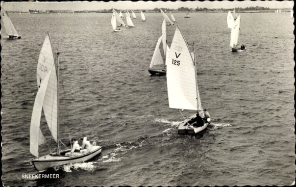 Postcard Sneekermeer Lake, sailing