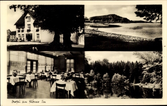 Ak Dersau in Schleswig Holstein, Gast und Pensionshaus Appel, Außenansicht, Speisesaal, Strandpartie