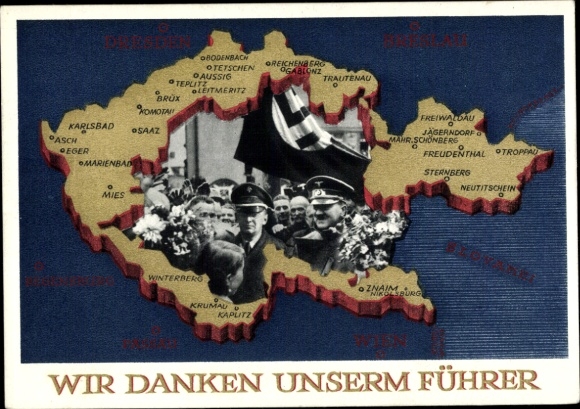 Postal stationery Postcard We thank our Führer, Sudetenland, Bohemia, Moravia, Hitler