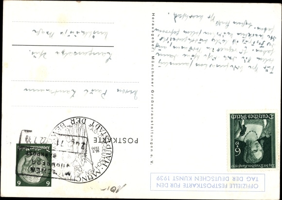 Postal stationery artist PC Kaspar, Munich, Day of German Art, 14.-16. July 1939