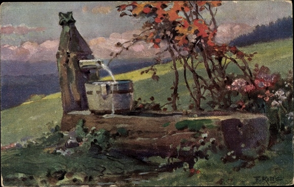 Artist Postcard Reiss, Fritz, Black Forest springs, fountain and landscape motif