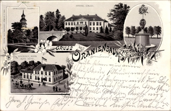 litho Oranienbaum Wörlitz Saksen Anhalt, hertogelijk paleis, Goldenes Horn Hotel