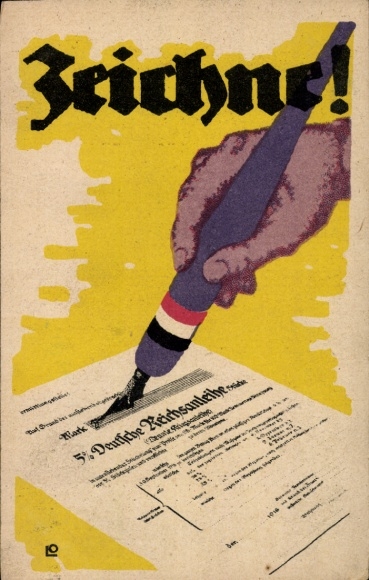 Ak Zeichne, 5. Deutsche Reichsanleihe, Hand mit Füller