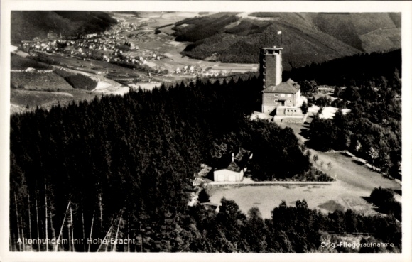 Postcard Altenhundem Lennestadt in the Sauerland, aerial view of Hohe Bracht, forest, landscape