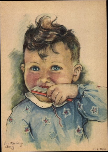 Artist PC Oldenburg Wittig, Lotte, young portrait, harmonica, No. 2 Köthen