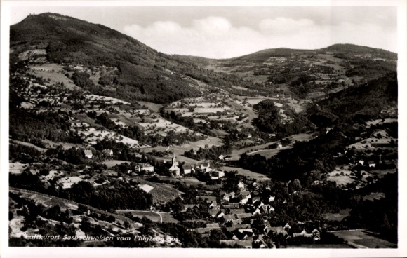 Postcard Sasbachwalden in the Black Forest, aerial view of mountains and landscape, view