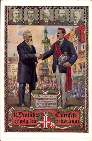 Künstler Litho Liebing, Leipzig in Sachsen, 12. Deutsches Turnfest 1913, Herz und Hand dem Vaterland