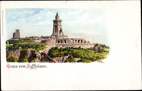 Litho Steinthaleben Kyffhäuserland in Thüringen, Kyffhäuser, Kaiser Wilhelm Denkmal