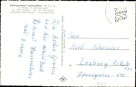 Postcard Loffenau in the Black Forest, mountain inn Teufelsmühle