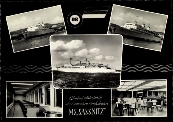 Postcard railway ferry of the Deutsche Reichsbahn, MS Sassnitz