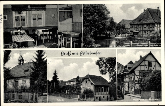 KP Gelliehausen Gleichen, Gasthaus Hermann Weidermann, wiejski staw, kościół, szkoła