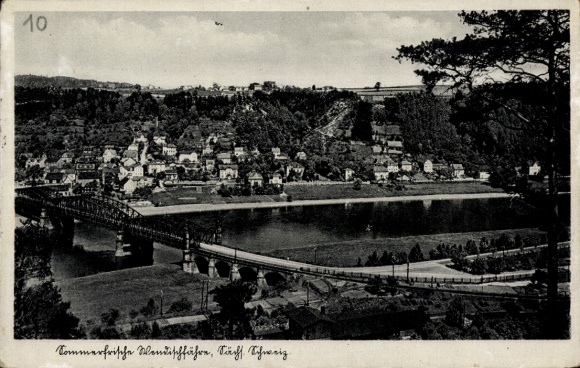 Ak Königstein an der Elbe Sächsische Schweiz, Aussicht auf Wendischfähre, Brücke, Häuser, Natur