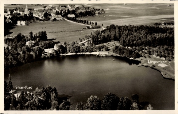 Ak Buxheim in Schwaben, Fliegeraufnahme, Weiherhaus, Strandbad