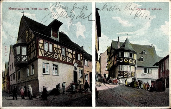 Ak Enkirch an der Mosel, Straßenpartien, Fachwerkhäuser, Moseltalbahn Trier-Bullay