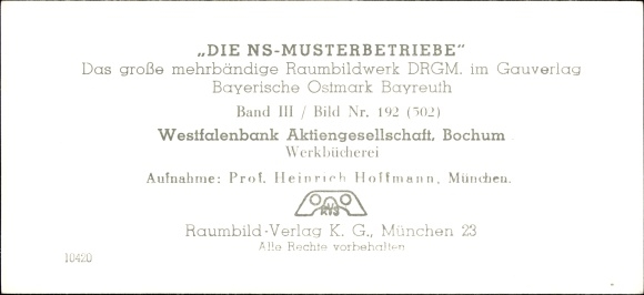 Stereo spatial image photo NS model companies 1937-38 No. 502 III/192 Westfalenbank AG Bochum, works library