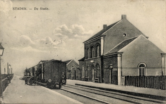 Postcard Staden West Flanders, train station, track view