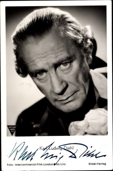 Postcard actor Karl Ludwig Diehl, Rüdel Verlag, a love story, portrait, autograph