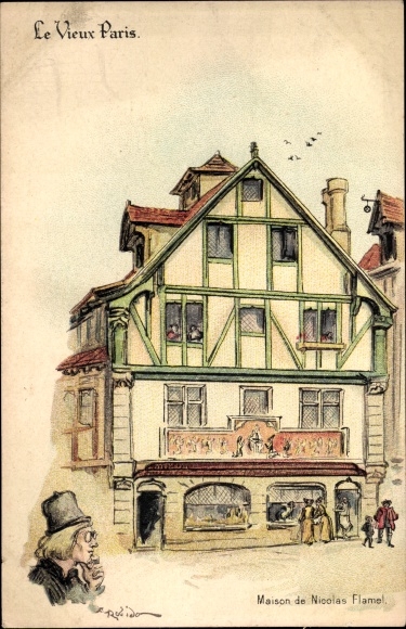 Artist Chromo-Litho Robida, A., Old Paris, House of Nicolas Flamel