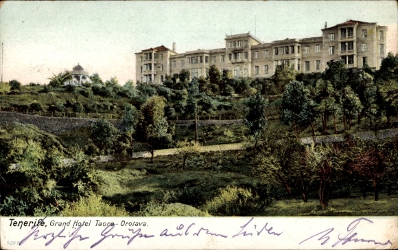 Postcard Tenerife Tenerife Canary Islands Spain, Grand Hotel Taore, Orotava, colored illustration...