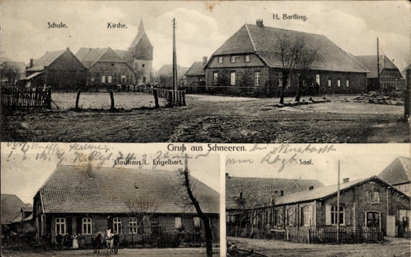 Postcard Schneeren Neustadt am Rübenberge, school, church, inn