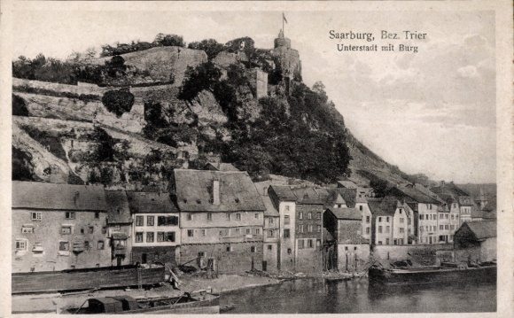 KP Saarburg an der Saar District of Trier, District of Trier, Lower Town with Castle, River, Houses