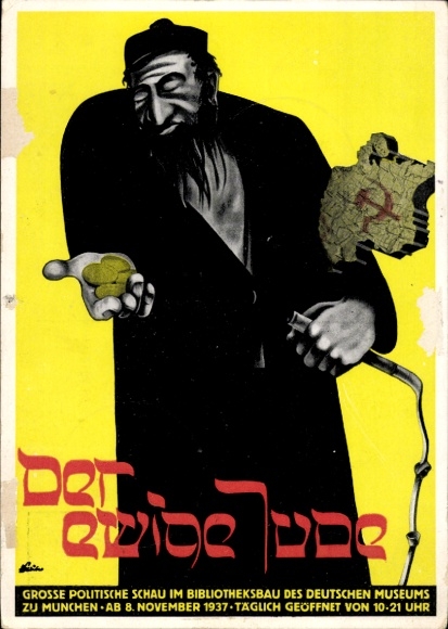 Judaika Postcard The Eternal Jew, Great Political Exhibition, Library Building of the German Museum Munich 1937