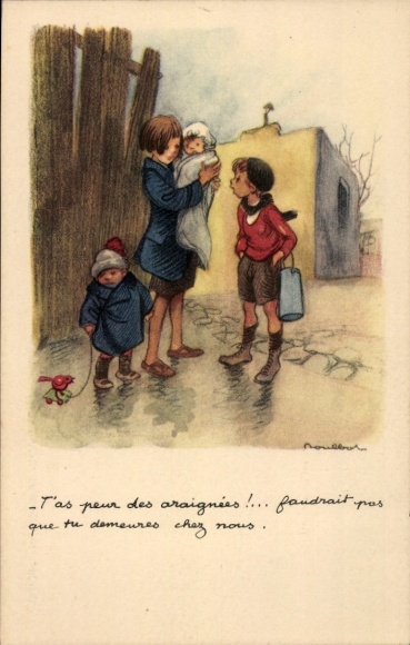 Artist Postcard Poulbot, Franciscque, You're afraid of spiders, Ligue Nationale against the Taudis
