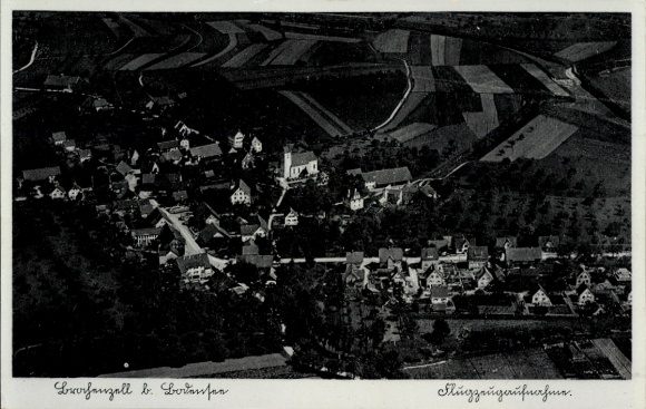 Postcard Brochenzell Meckenbeuren in Upper Swabia Württemberg, aerial photograph