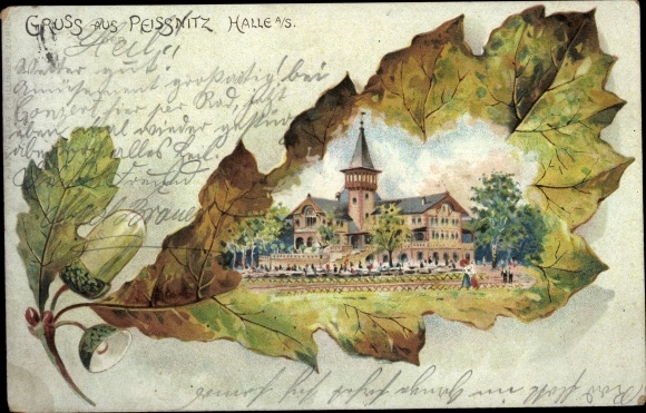 Oak leaf litho Halle on the Saale, Peißnitz, restaurant
