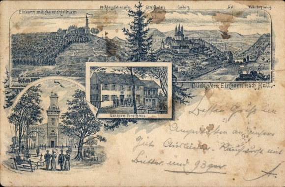 Chromo-Litho Schwäbisch Hall in Württemberg, unicorn, observation tower, forester's house