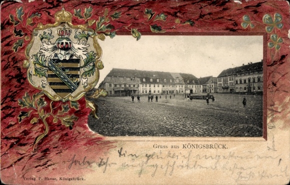 Embossed coat of arms passepartout Postcard Königsbrück in Upper Lusatia, Place