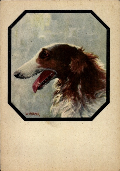 Artist PC Merker, W., Our faithful friends, greyhound, dog portrait
