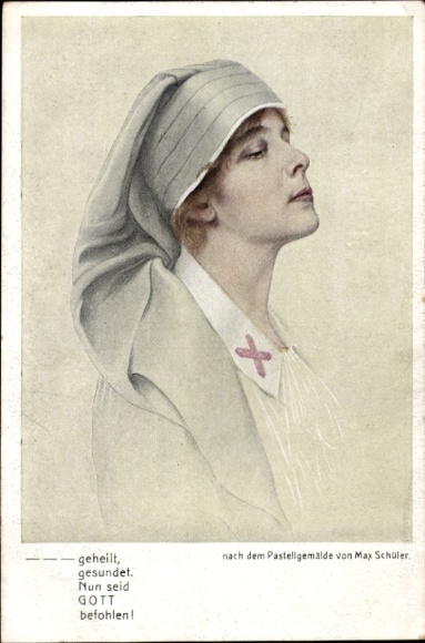 Artist Postcard Schüller, M., Nurse, Painted portrait