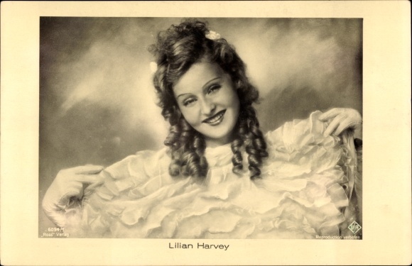 Postcard actress Lilian Harvey, portrait, ruffled dress