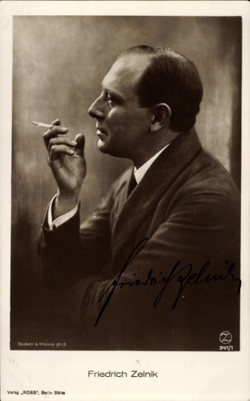 Postcard actor Friedrich Zelnik, side portrait with cigarette, Ross 341/1, autograph