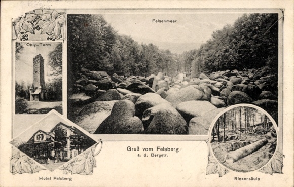Passepartout Postcard Reichenbach Lautertal Hesse, Ohly Tower, Hotel Felsberg, giant column