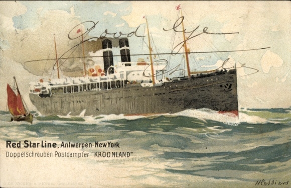 Artist Chromo-Litho Cassiens, Red Star Line, Steamer Kroonland